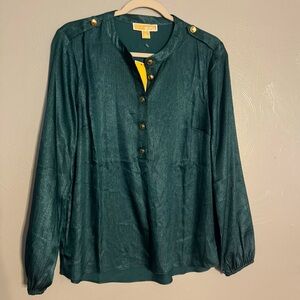 NEW- Michael Kors Emerald green Blouse 100% silk. Size M